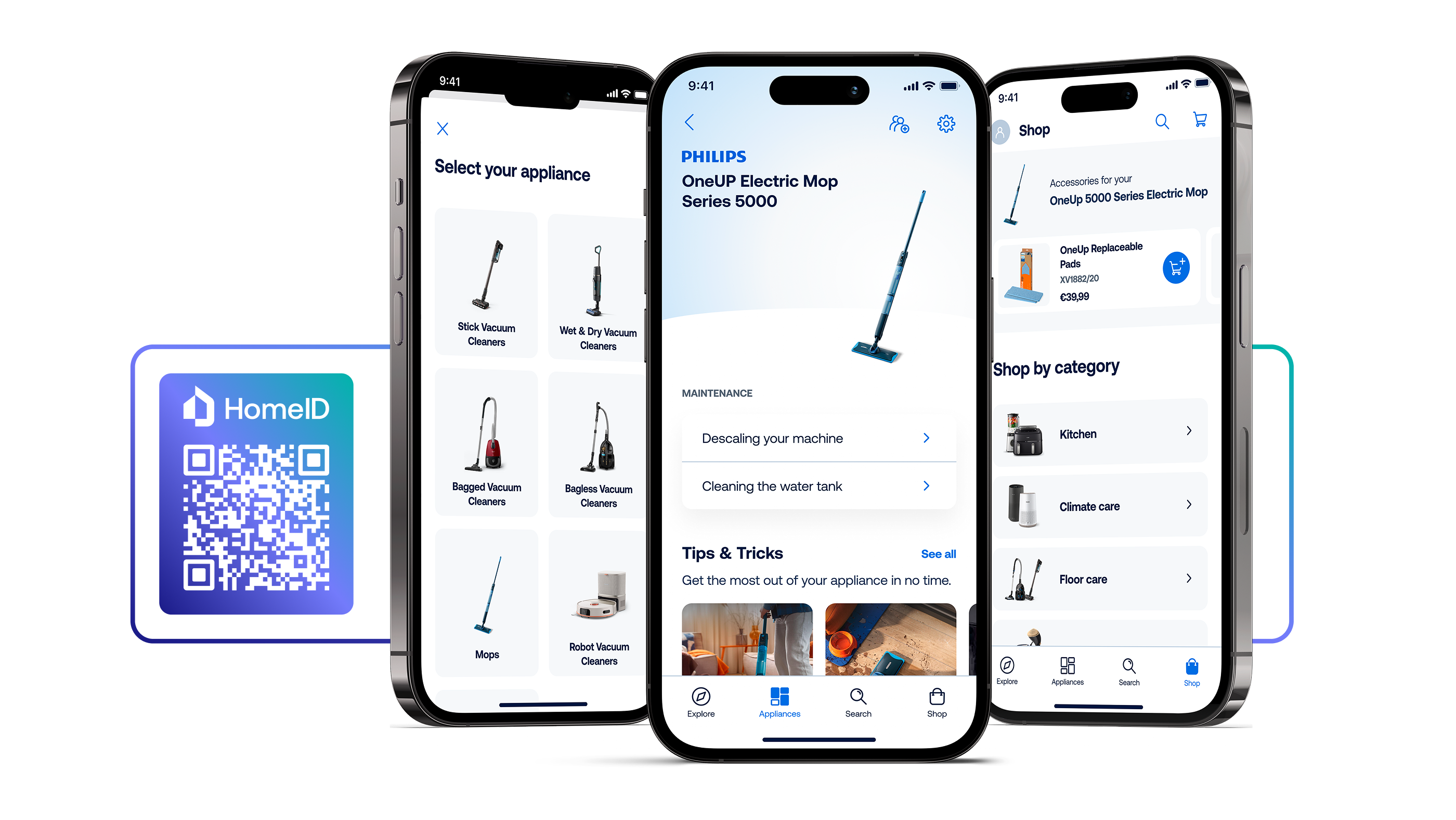 Handla dammsugare- och mopptillbehör i vår HomeID-app