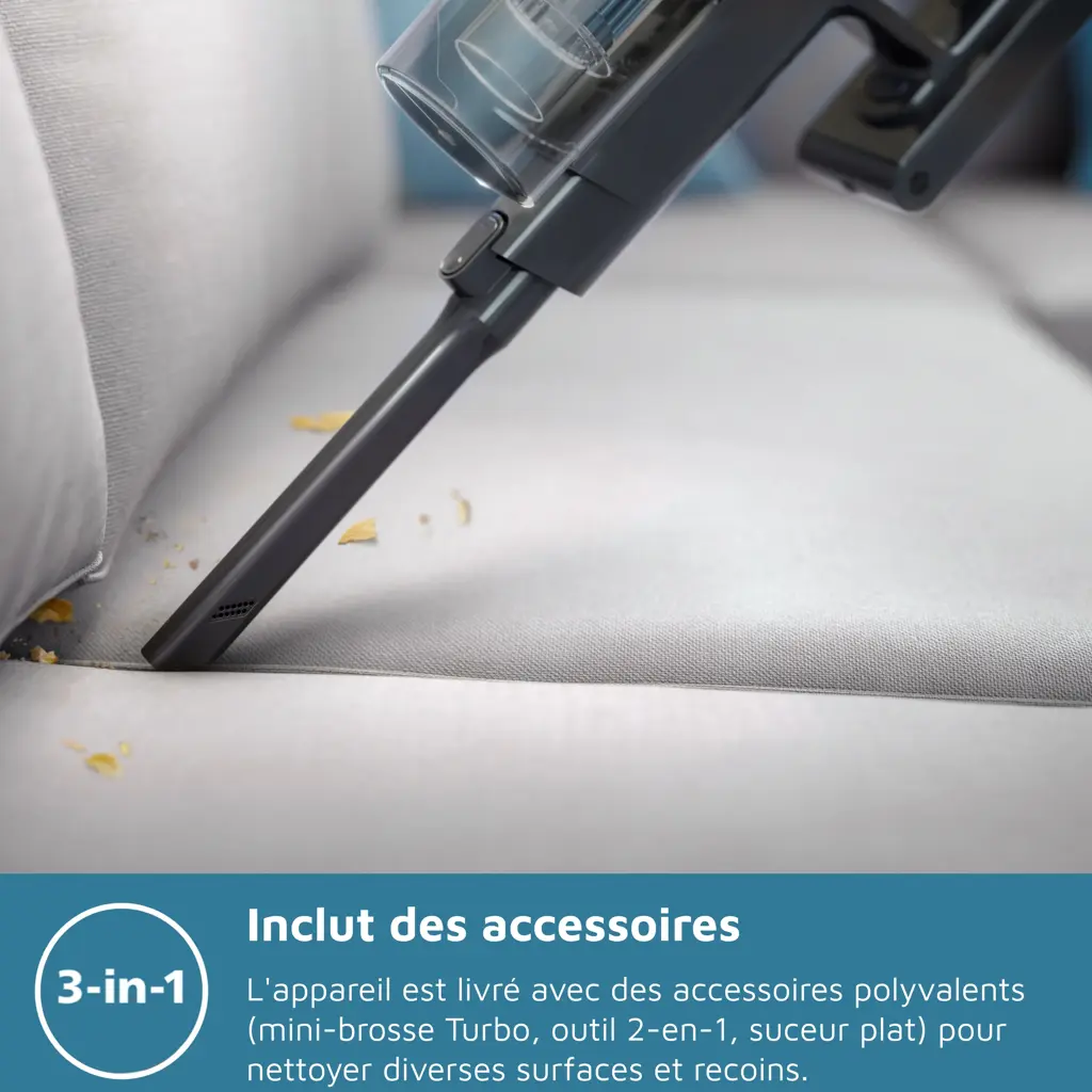 Aspirateur Sans Fil QikCln 30000Pa - Balai LED Anti-Emmêlement 60 Min Autonomie Support Mural 8 En 1