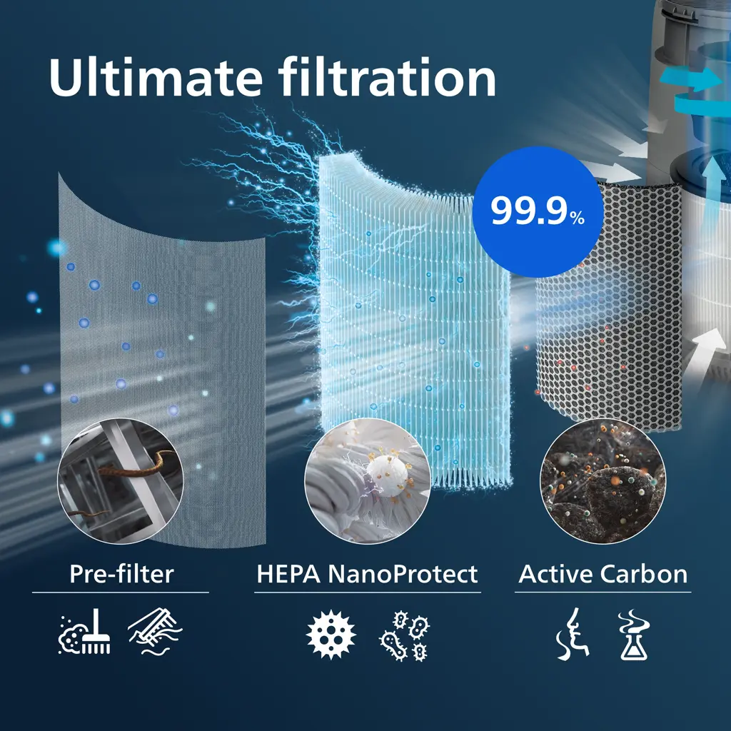 Filtre De Rechange Philips FY3446/30 – Compatible Humidificateurs HU3916/18/2718 – 3 Couches + Brosse