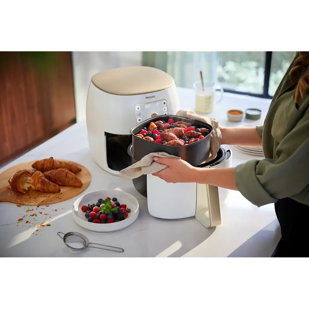 Philips AirFryer XXL Premium, 1,4 kg, 6 portions, écran LCD, technologie de déstockage des graisses, blanc (HD9870/20) - Electroménager