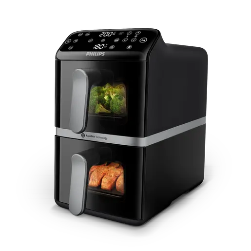 Philips Friggitrice Ad Aria - Airfryer Serie 4000 Vertical Duo Na461/00 - Capacità 10 L - Doppia Vasca - 2750W - Immagine 3