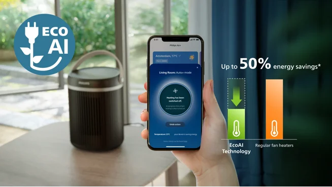 EcoAI spart bis zu 50&nbsp;% Energie im Vergleich zu herkömmlichen Heizlüftern (1)